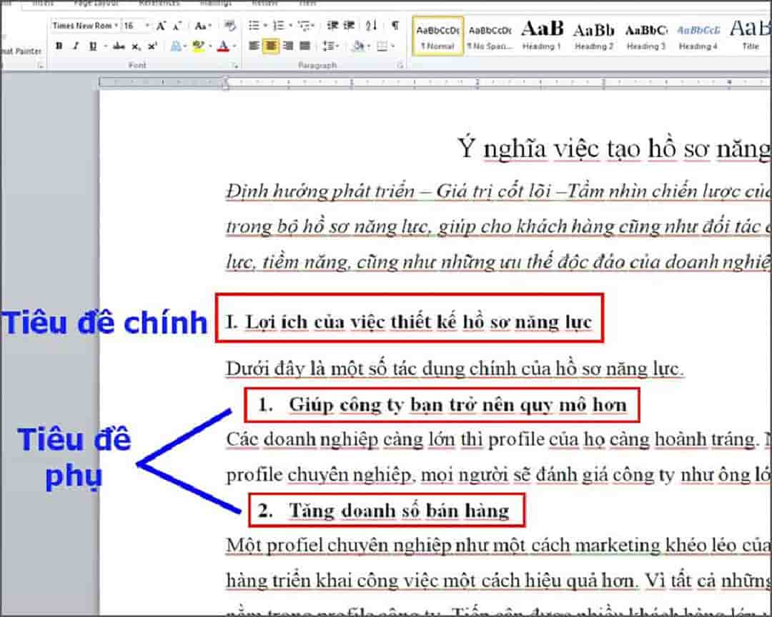 Xác định mức độ level trong các tiêu đề của văn bản