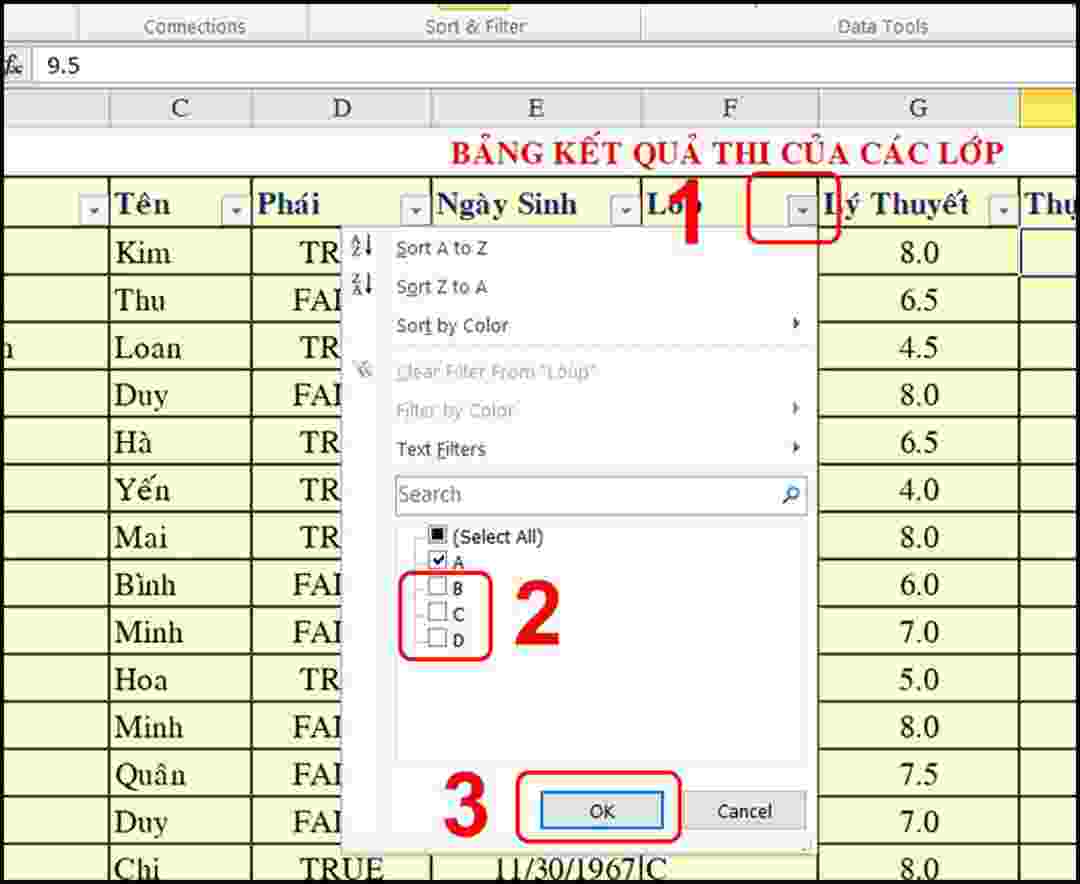 Lọc dữ liệu dạng ký tự