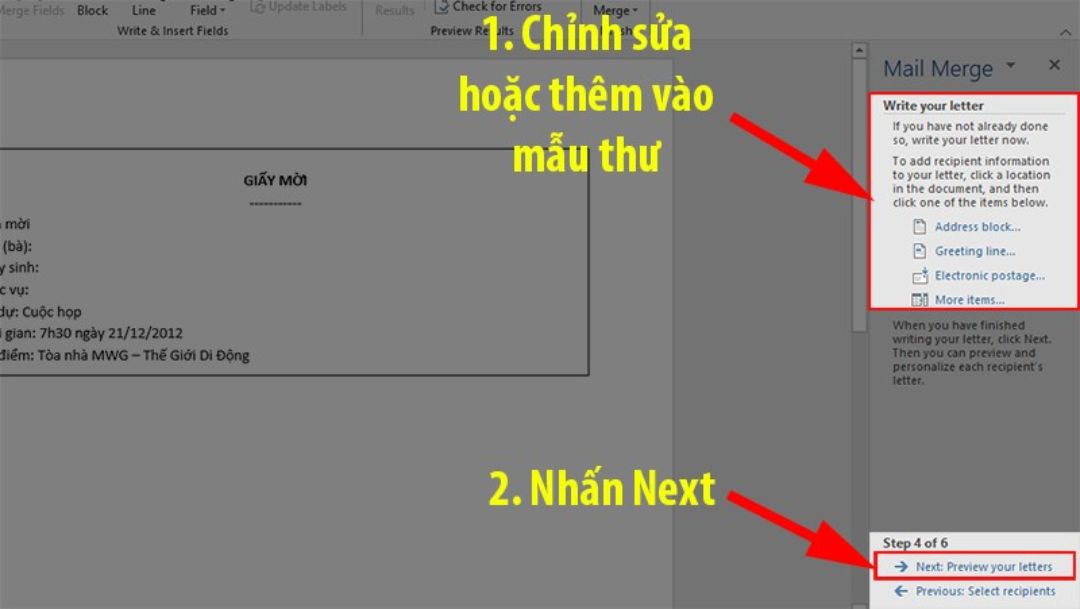 Chỉnh sửa hoặc thêm vào mẫu thư nếu muốn